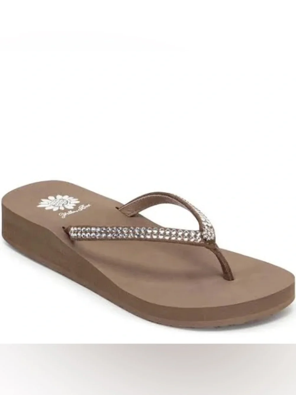 Yellow Box Women's Brown Rhinestone Strap Wedge Sandals